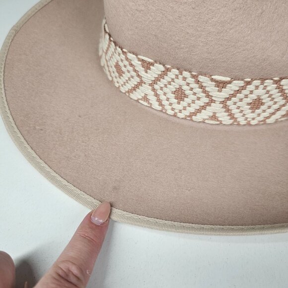 Olive & Pique Ella Wool Felt Gambler Flat Brim Western Hat with Aztec Band‎ OS - Picture 8 of 16